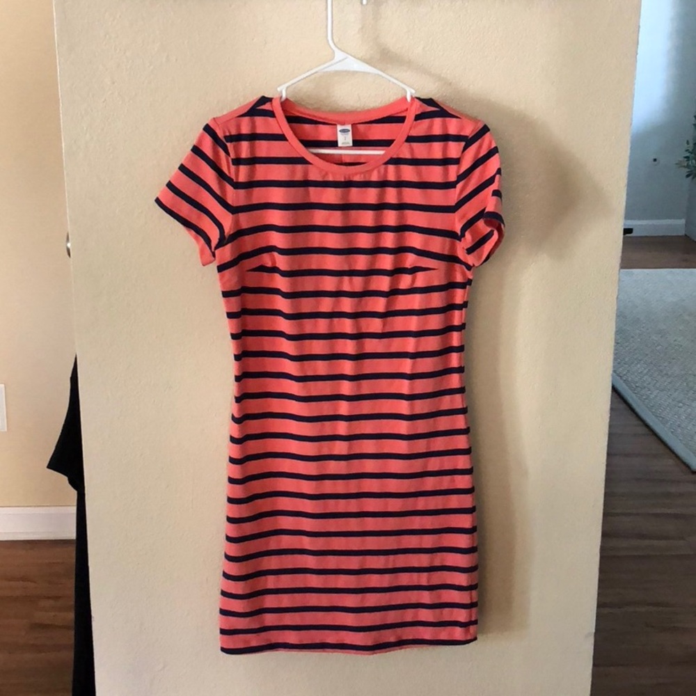 Coral and black T-shirt dress